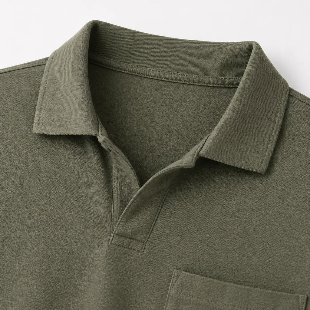 Open back polo til mænd med trykknapper