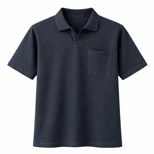 Open back polo til mænd med trykknapper